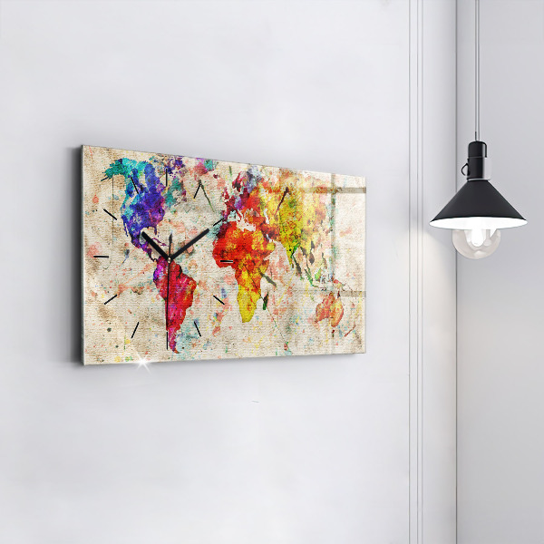 Reloj de cristal horizontal Mapamundi de colores