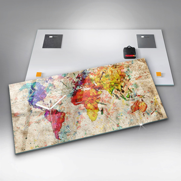 Reloj de cristal horizontal Mapamundi de colores