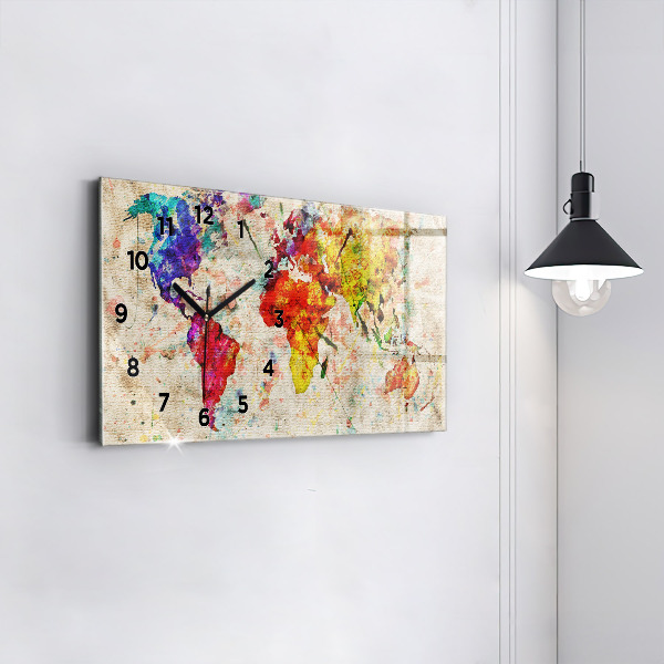 Reloj de cristal horizontal Mapamundi de colores