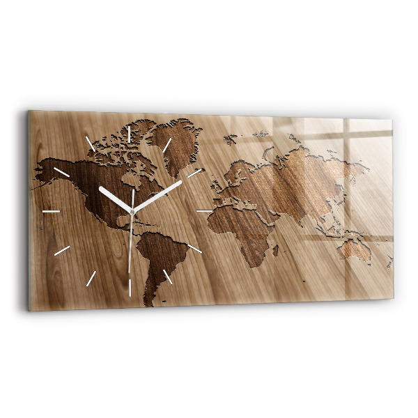 Reloj horizontal Mapamundi sobre madera