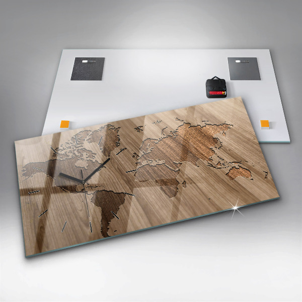 Reloj horizontal Mapamundi sobre madera