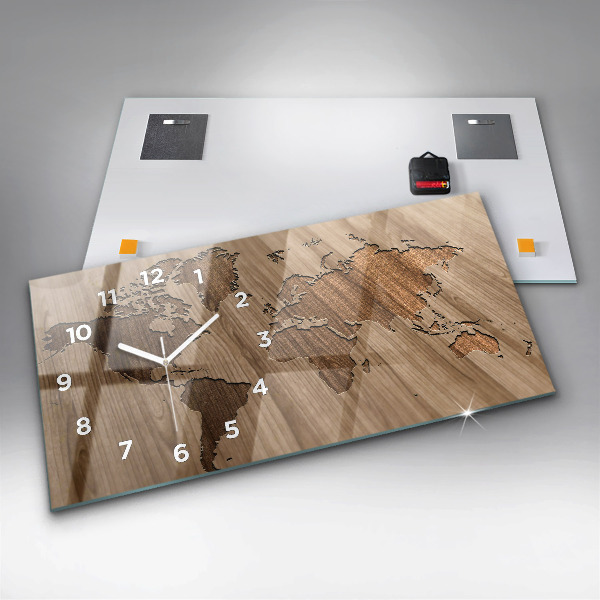 Reloj horizontal Mapamundi sobre madera