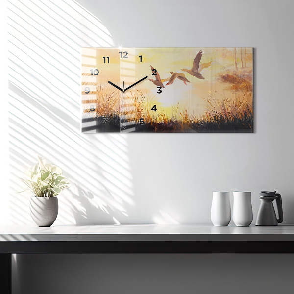 Reloj de cristal horizontal Grullas al atardecer