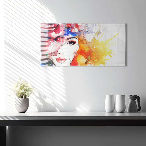 Reloj de cristal horizontal Retrato colorido de una mujer