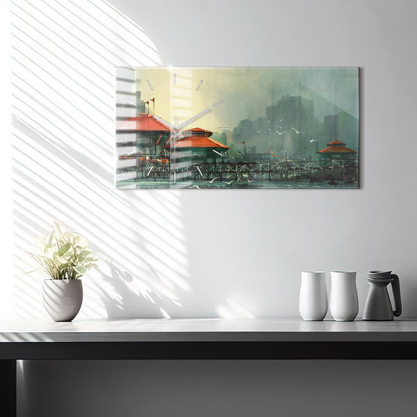 Reloj de cristal horizontal Pueblo pesquero