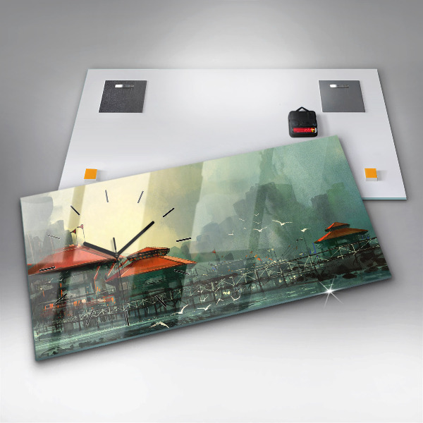 Reloj de cristal horizontal Pueblo pesquero