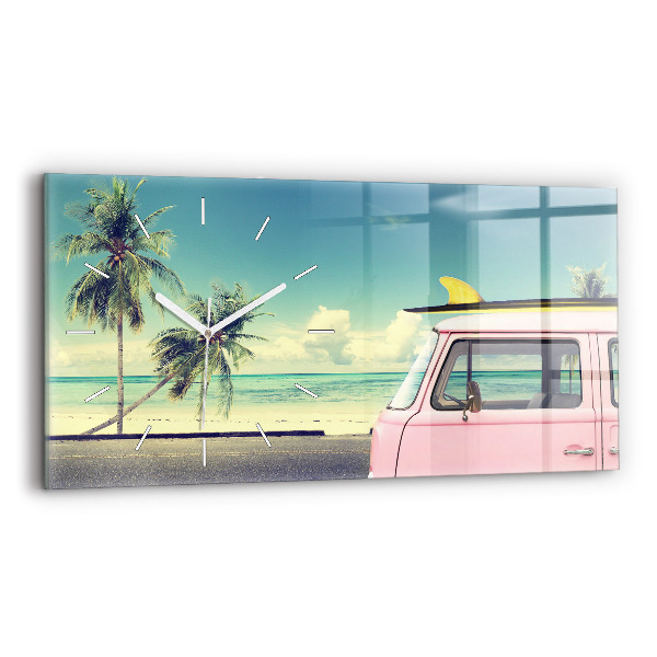 Reloj de cristal horizontal Coche con tabla de surf