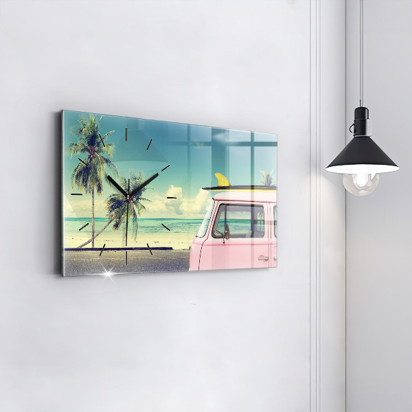 Reloj de cristal horizontal Coche con tabla de surf