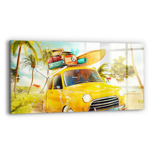 Reloj de cristal horizontal Coche con tabla de surf