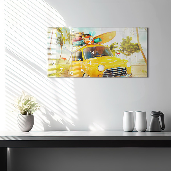 Reloj de cristal horizontal Coche con tabla de surf