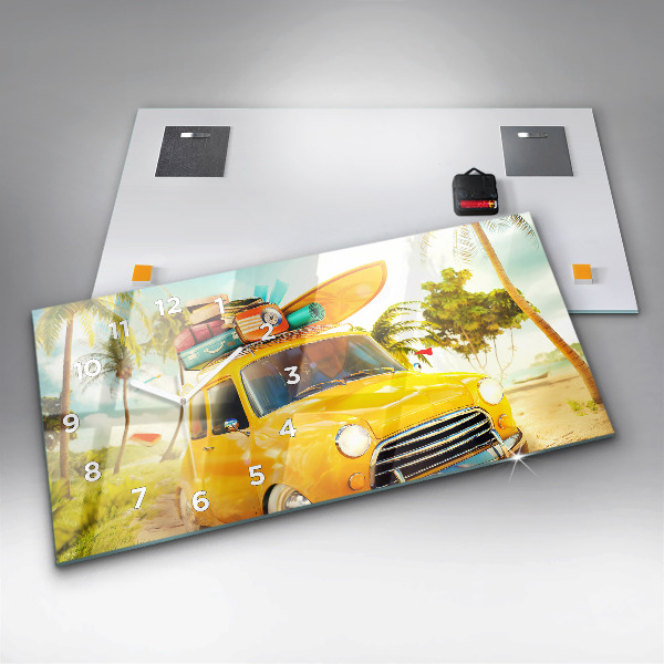 Reloj de cristal horizontal Coche con tabla de surf