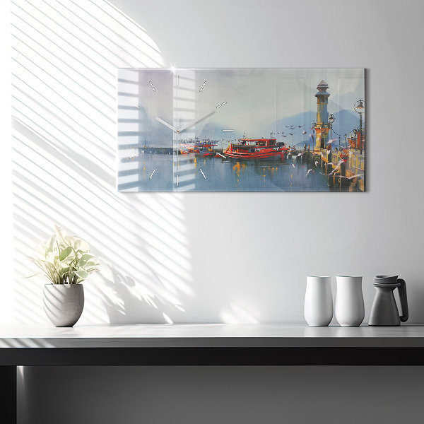 Reloj horizontal Barco de pesca en el puerto