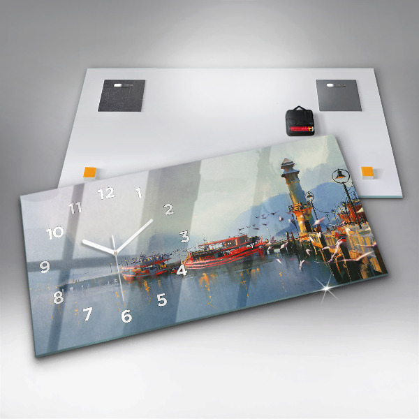 Reloj horizontal Barco de pesca en el puerto