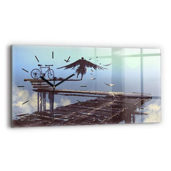 Reloj de cristal horizontal Ángel en bicicleta