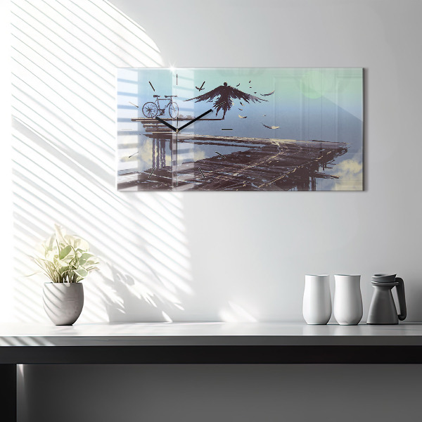 Reloj de cristal horizontal Ángel en bicicleta