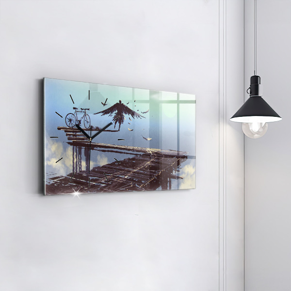 Reloj de cristal horizontal Ángel en bicicleta