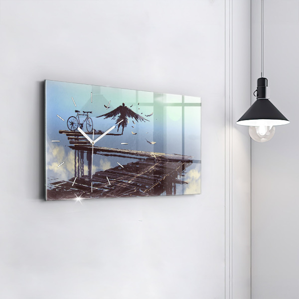 Reloj de cristal horizontal Ángel en bicicleta