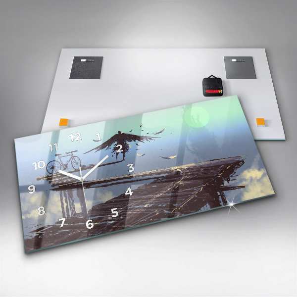 Reloj de cristal horizontal Ángel en bicicleta