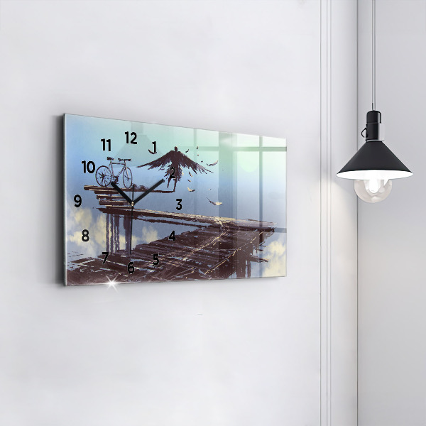 Reloj de cristal horizontal Ángel en bicicleta
