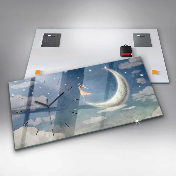 Reloj de cristal horizontal Chica en la luna