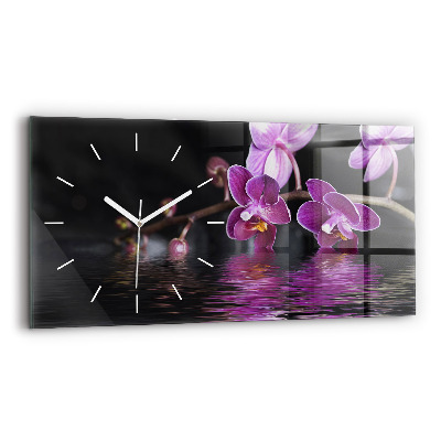 Reloj horizontal Flor de orquídea sobre el agua