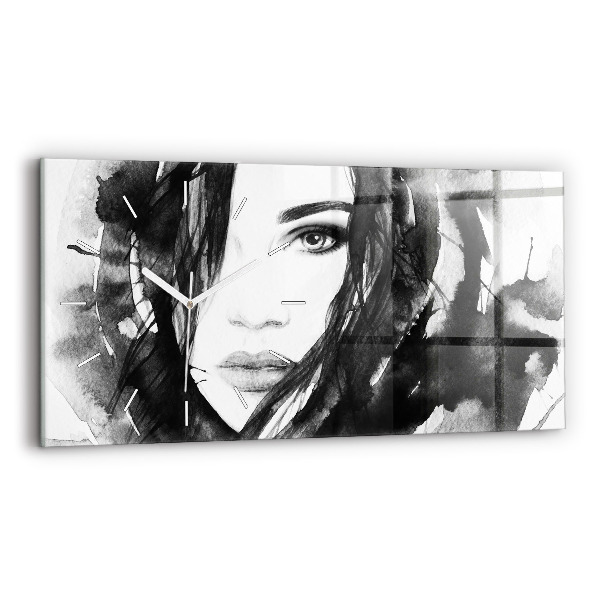 Reloj de cristal horizontal Retrato de mujer acuarela