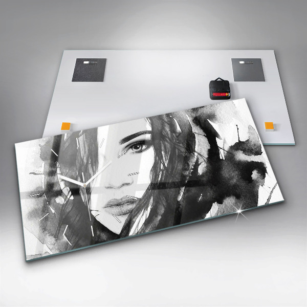Reloj de cristal horizontal Retrato de mujer acuarela