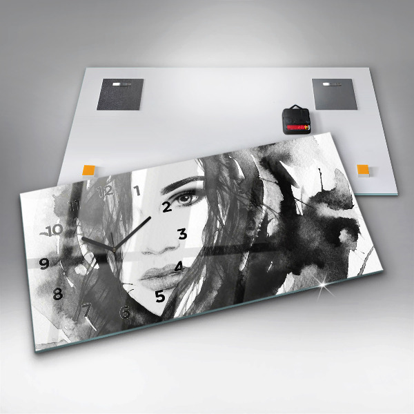 Reloj de cristal horizontal Retrato de mujer acuarela