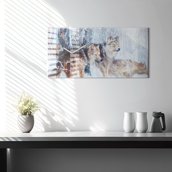 Reloj de cristal horizontal Lobos en el bosque