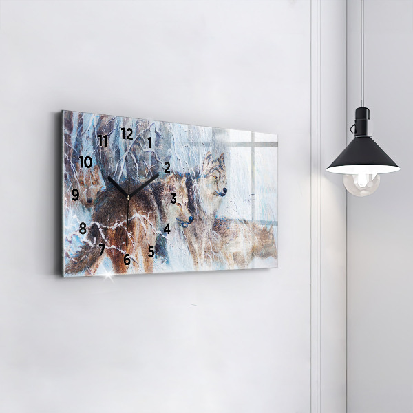 Reloj de cristal horizontal Lobos en el bosque