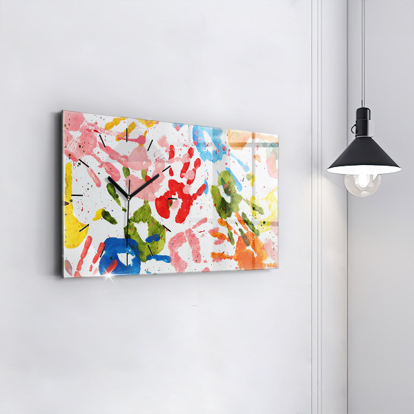 Reloj de cristal horizontal Huellas de manos de niños