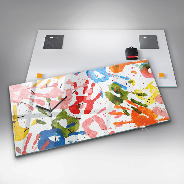 Reloj de cristal horizontal Huellas de manos de niños