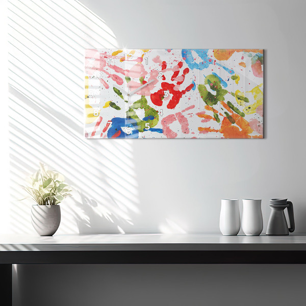 Reloj de cristal horizontal Huellas de manos de niños