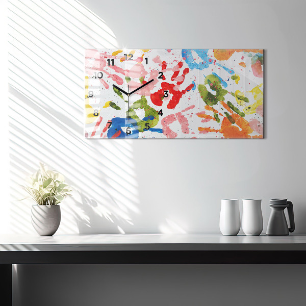 Reloj de cristal horizontal Huellas de manos de niños