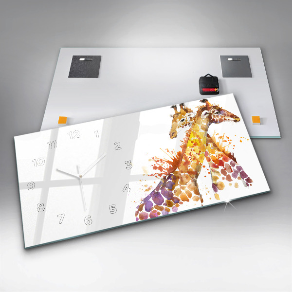 Reloj de cristal horizontal Jirafa acuarela