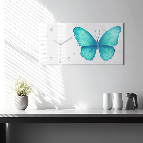 Reloj de cristal horizontal Mariposa turquesa de verano