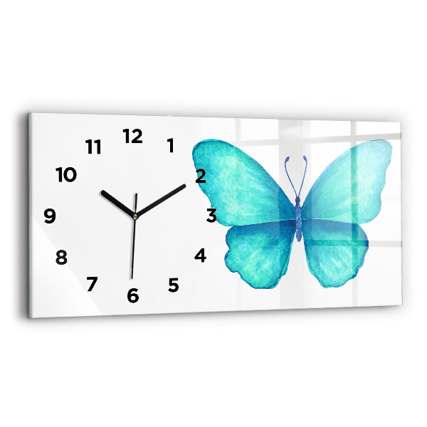 Reloj de cristal horizontal Mariposa turquesa de verano