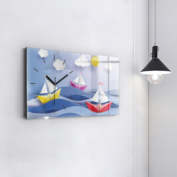 Reloj de cristal horizontal Origami de veleros de colores