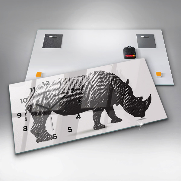 Reloj de cristal horizontal Rinoceronte line art