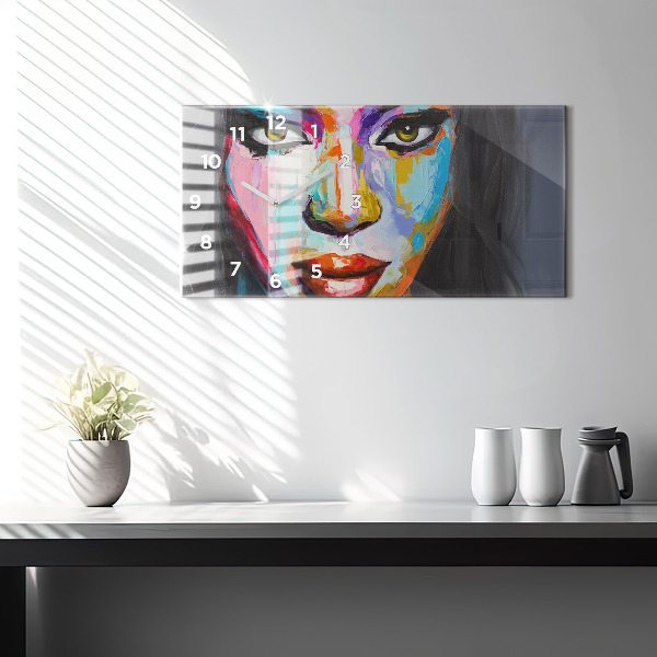Reloj de cristal horizontal Cara de mujer coloreada