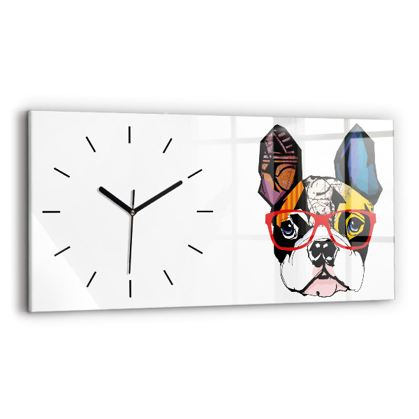 Reloj de cristal horizontal Bulldog francés con gafas