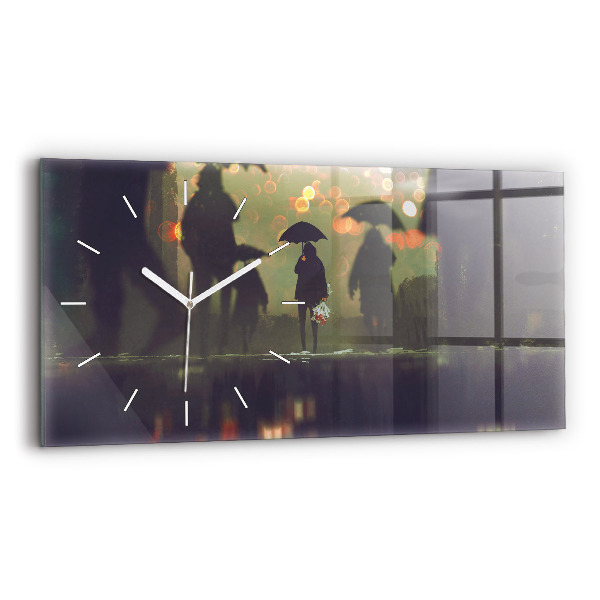 Reloj de cristal horizontal Gente con paraguas
