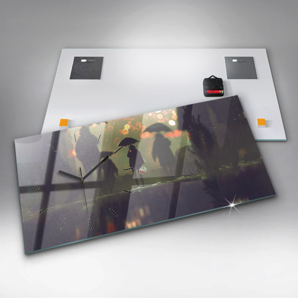 Reloj de cristal horizontal Gente con paraguas