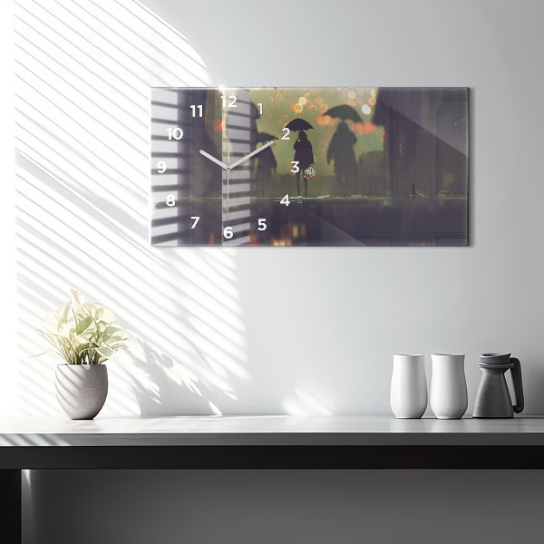 Reloj de cristal horizontal Gente con paraguas