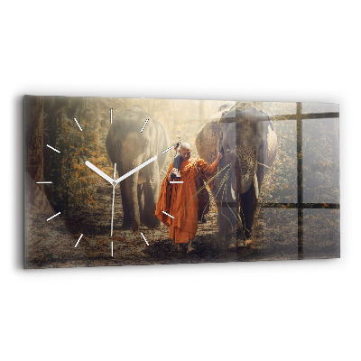 Reloj horizontal Monje guiando elefantes