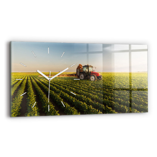 Reloj de cristal horizontal Tractor fumigando un campo