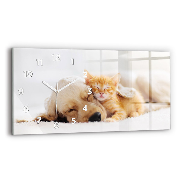 Reloj de cristal horizontal Gato y perro durmiendo