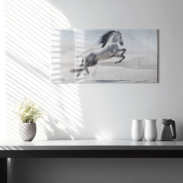 Reloj de cristal horizontal Caballo blanco al galope