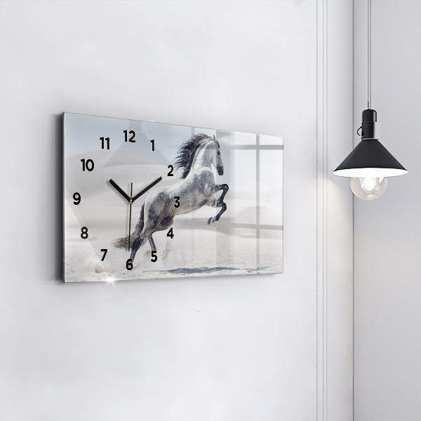 Reloj de cristal horizontal Caballo blanco al galope