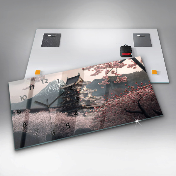 Reloj horizontal Torre asiática Cerezos en flor
